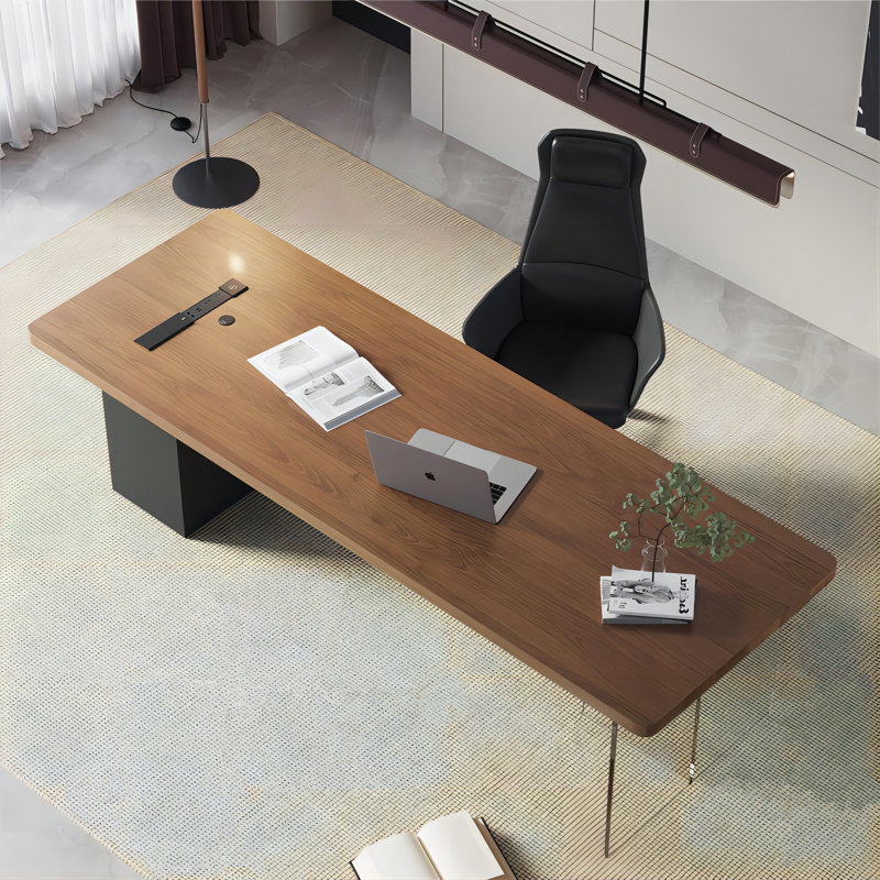 Bureau d'écriture rectangulaire brun en bois massif, H 29,53 po x l 86,61 po x P 31,5 po