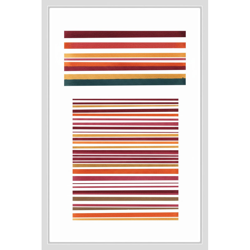 «Vibrant Striped Abstract» en rouge et or - Art mural sur toile encadrée, 18" H x 12" W, White