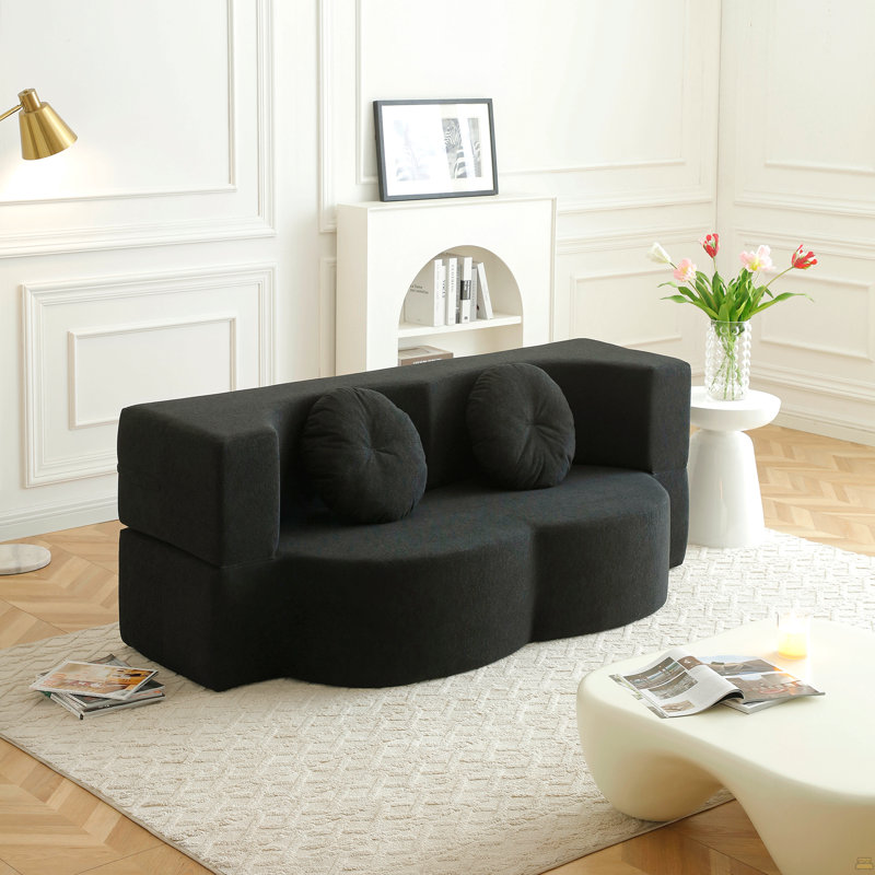 Canapé-lit 2 en 1 pliant avec coussin, canapé-lit simple, causeuse de plancher et futon, Noir