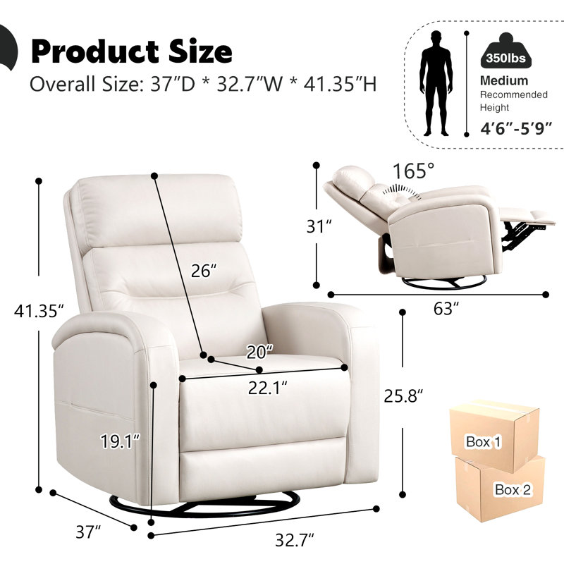 Beige Faux Leather 3-Position Recliner Set with Wood Frame