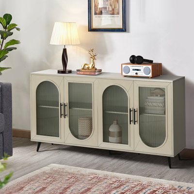 TV Stand For 65+ Inch TV, Wood TV Stand With Storage Cabinet & Adjustable Shelves