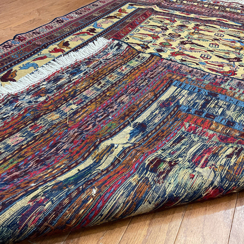 Tapis jaune / brun / rose en laine fabriqué à la main 4 pi 2 po x 6 pi 2 po Southwestern