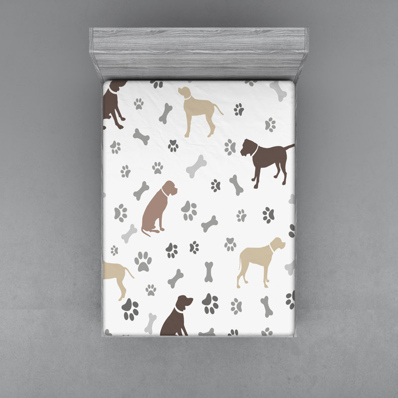 Paw Prints and Bones Microfibre Jersey Knit Fitted Sheet, European Kingsize (160 x 200cm)