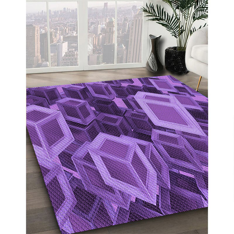 Tapis 100% à motifs lavables à la machine 2989-WSH-PAT874-PUR, Carré 6 pi