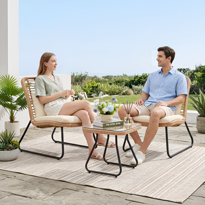 Arkyn 2 - Person Patio Conversation Set with Cushions, Beige