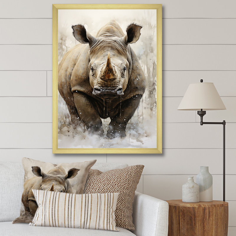 «Baia Rhinoceros Majestic Portrait», reproduction sur toile, H 20 po x l 12 po x P 1 po, Encadrement doré