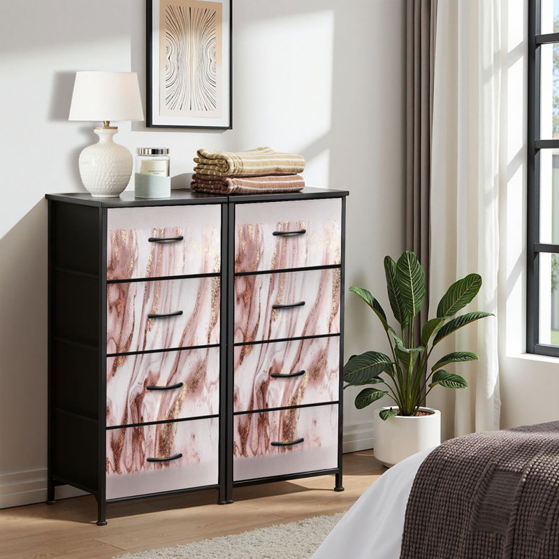 Latitude Run® Dresser for Bedroom Dresser for Closet Liquid abstract marble painting print rose gold glitter splatter Dressers & Chests of Drawers Fabric Closet Organizers and Storage with 4 Drawers Storage Bins