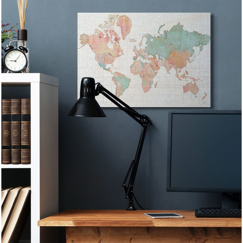 «World Map», reproduction, H 30 po x l 40 po x P 1,5 po, Toile tendue