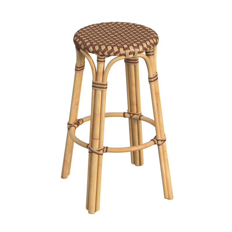 Tobias Rattan Bar Stool & Counter Stool, Brown/Tan Dot/Natural Rattan Frame, Bar Stool (30" Seat Height)
