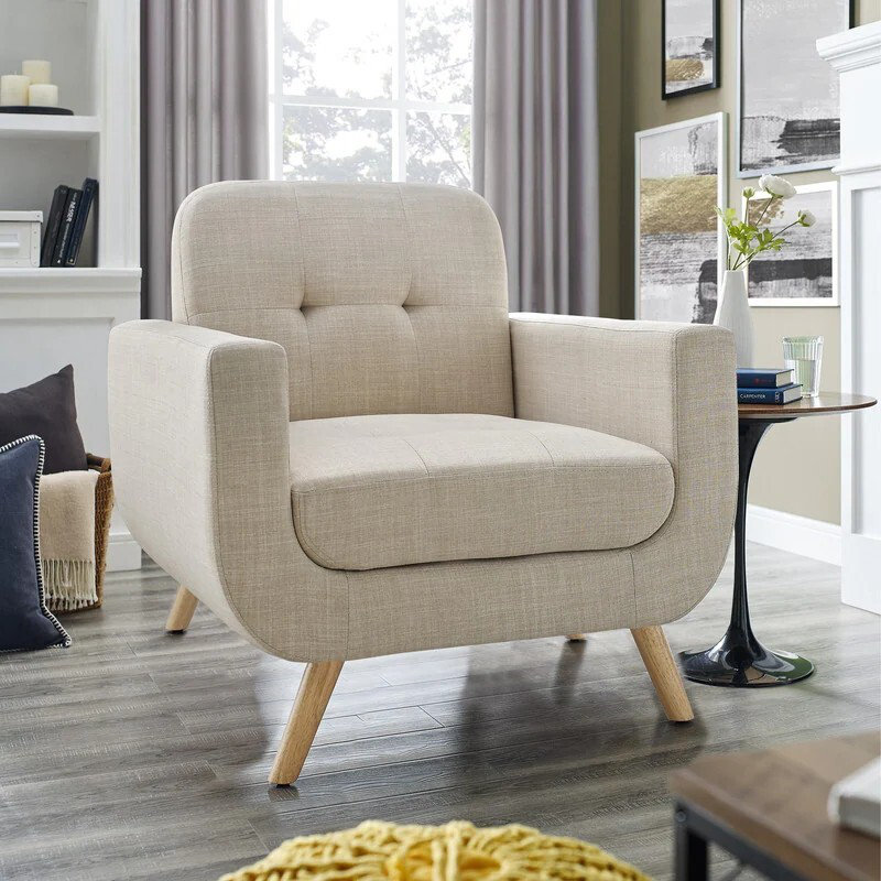 Contemporary Accent Armchair with Linen Upholstery Living Room Furniture, Beige