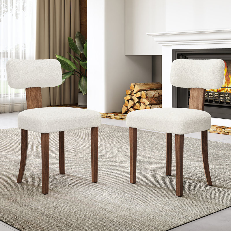 Princilla Mid-Century Upholstered Dining Chairs with Wood Legs, Cream