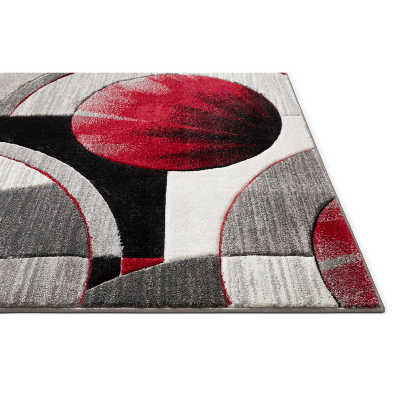Tapis à motif géométrique, Rectangle 6 pi 7 po x 9 pi 3 po, Rouge