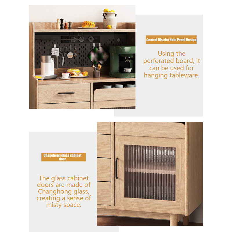 Garde-manger de style nordique en pin massif avec rail d'alimentation, Naturel
