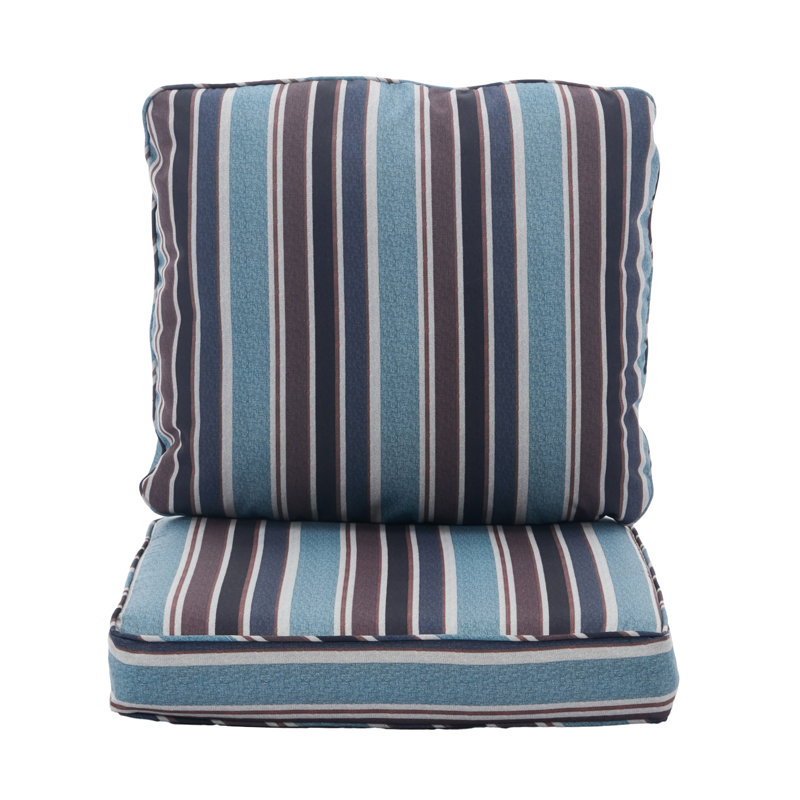 Outdoor 5'' Seat / Back Cushion, Blue/Brown/Black Striped