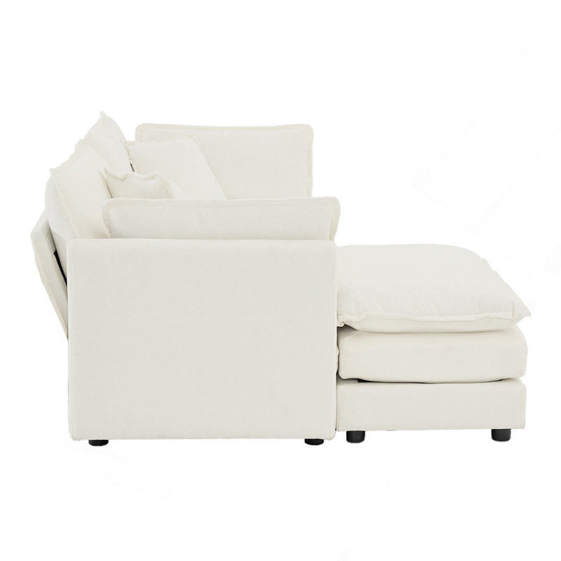 Canapé en chenille deux places avec 1 repose-pieds, Blanc
