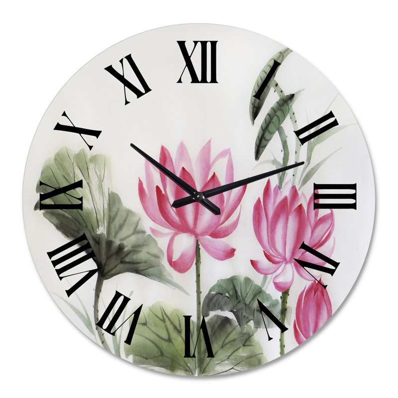 Vintage lotus roses dans l'étang I - horloge murale traditionnelle, Grand