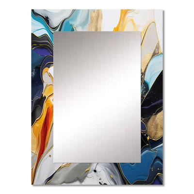 Blue and yellow Liquid Ink Abstraction harmony IV - Liquid Ink Large Wall Mirror, Blue Unique Mirror, Printed Metal Art