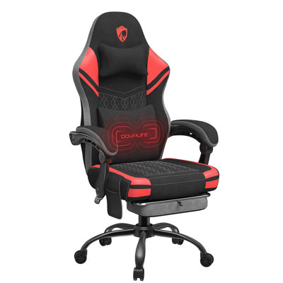 Inbox Zero Gaming Chair, Fabric Computer Chair with Massager, Office Chair with Pocket Spring Widened Cushion, High Back Ergonomic Chair with Footrest by Inbox Zero