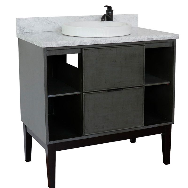 37'' Single Bathroom Vanity with Top, White Carrara