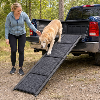 Extra Wide Dog Ramp for Pets - Portable Aluminum Ramp for Medium & Large Dogs, Supports 150 LBS