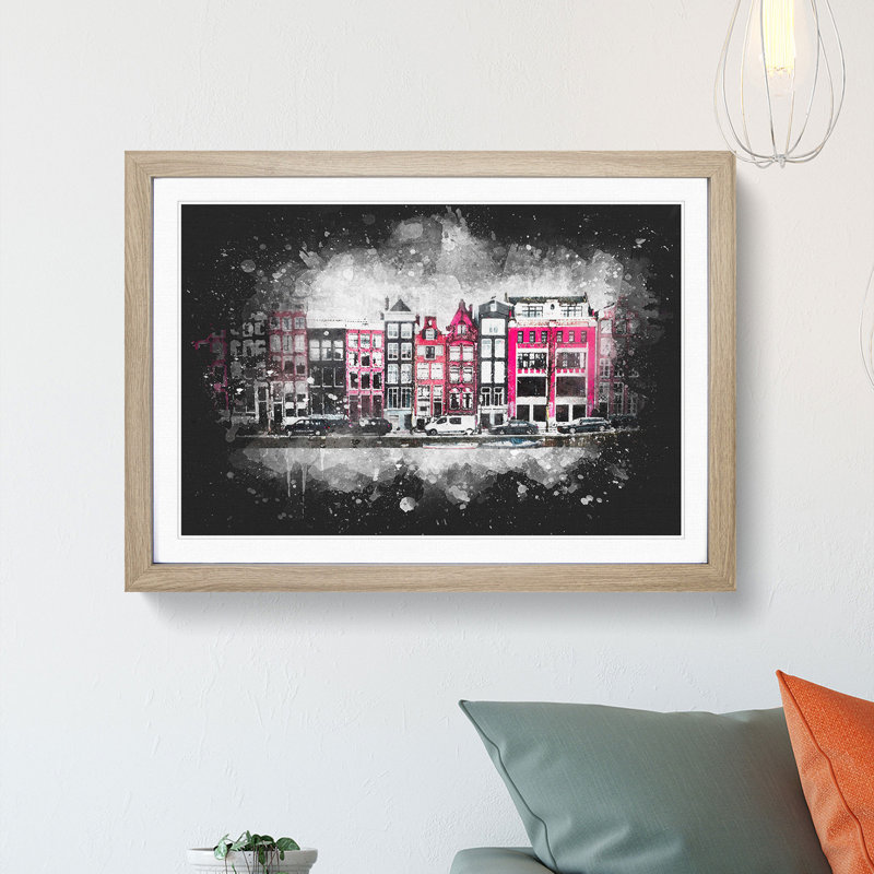 Wintertime In Amsterdam Netherlands - Single Picture Frame Print on MDF, 62cm H x 87cm W x 2cm D, Oak Framed