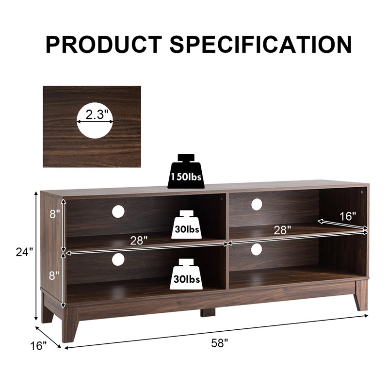 Norman Unfinished TV Stand for TVs up to 58", Walnut