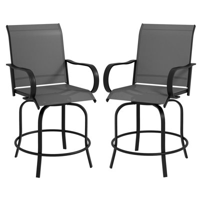 2 tabourets de bar pivotants avec tissu en maille haute, structure en acier pour patio extérieur, balcon, bord de piscine, cour arrière, gris (deux