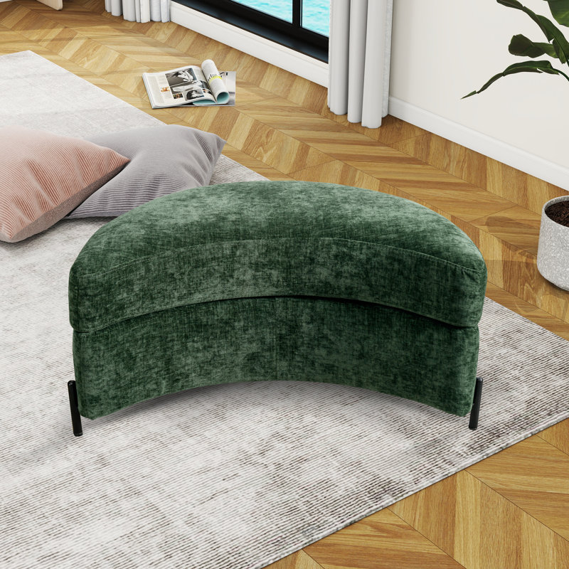 Achorn Upholstered Ottoman, Green Chenille