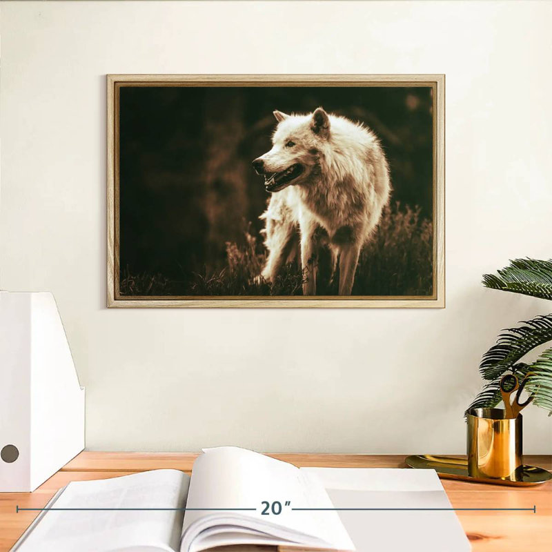 Loup Alpha qui grogne, Cadre flottant en bois naturel, 13 po x 9 po