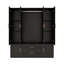 Armoire-penderie haute 70,87 "avec miroir, avec tiroirs et armoire, portes en rotin noir