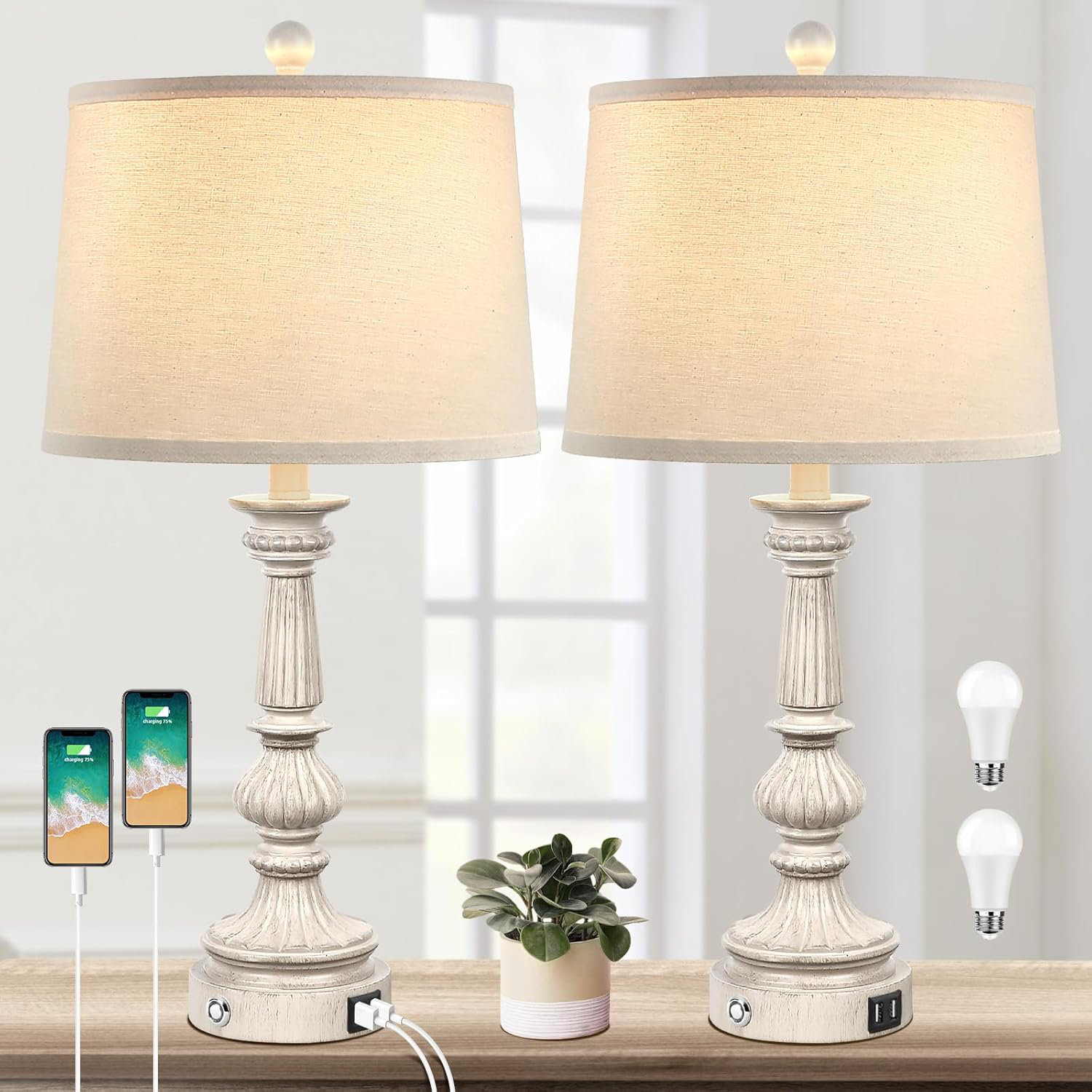 Charlton Home® 3-Way Dimmable Table Lamps Set Of 2 Touch Control, Lamp ...