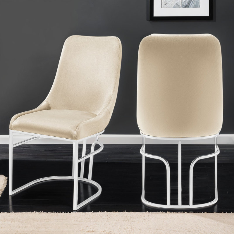 Chaises de salle à manger rembourrées Zular, Acier inoxydable, Beige