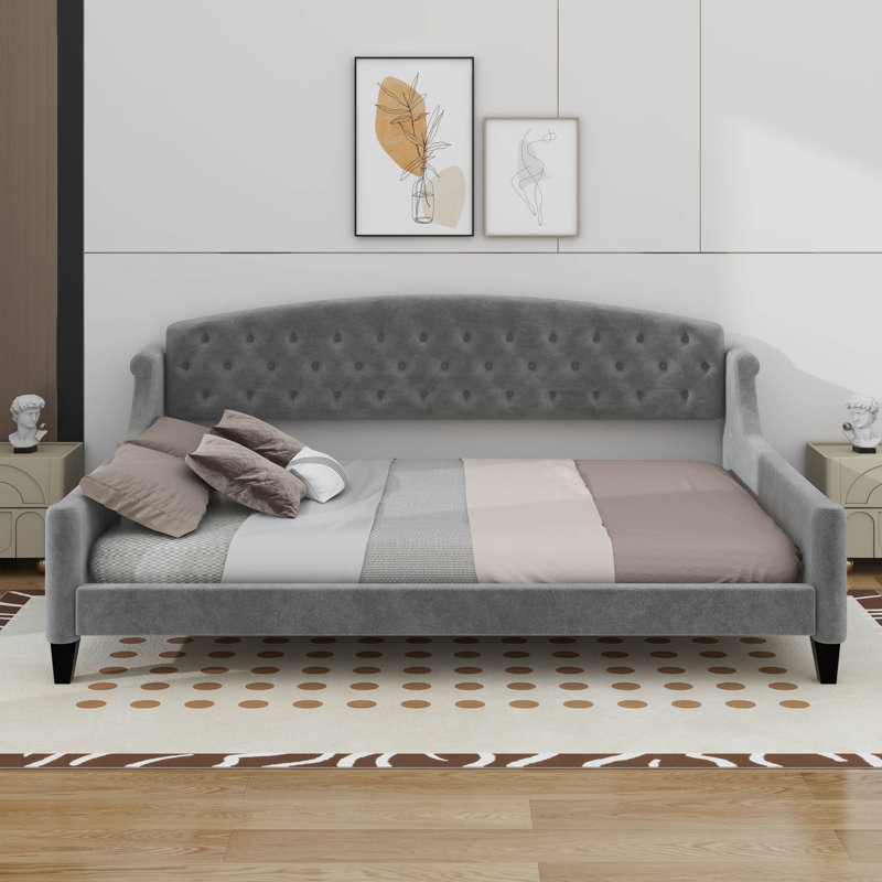 Lit de jour double capitonné de luxe moderne, Gris