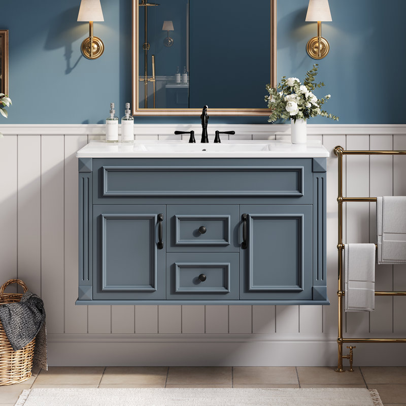 36" Solid Wood Bathroom Vanity Blue