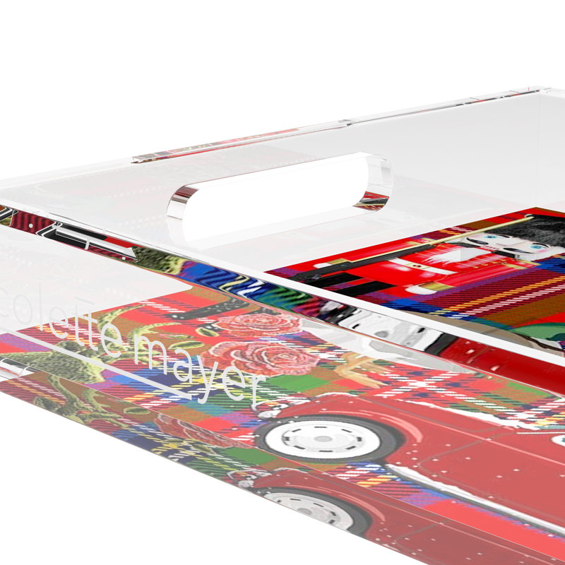 Plateau décoratif rectangulaire Ultimate Christmas, L 12,5 po x P 7,75 po x H 2 po, Carreaux rouges et verts