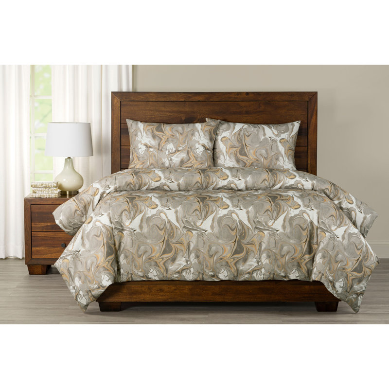 Ensemble de housse de couette marbré Wanderlust, Doré, Couette pour très grand lit californien + 2 taies