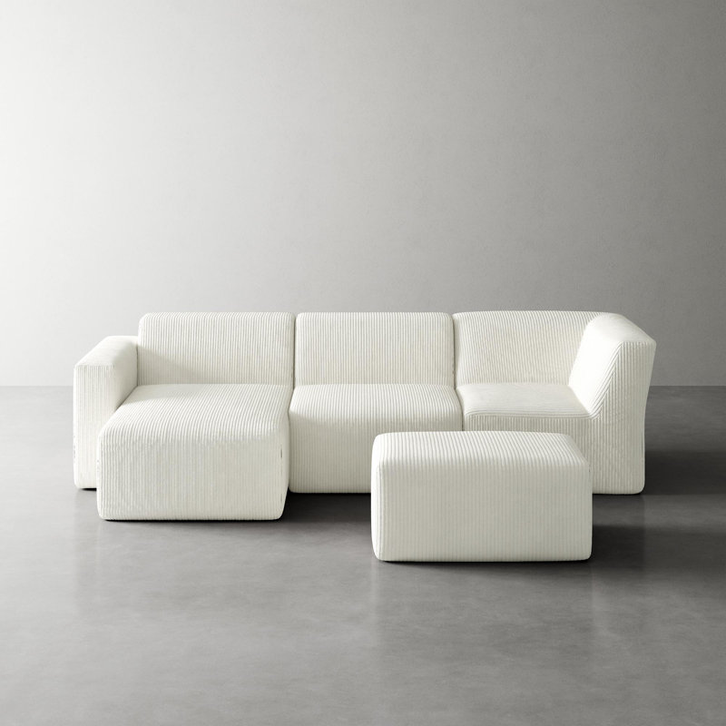 4 Seater Corduroy Seating Component, Left Hand Facing, Beige Corduroy