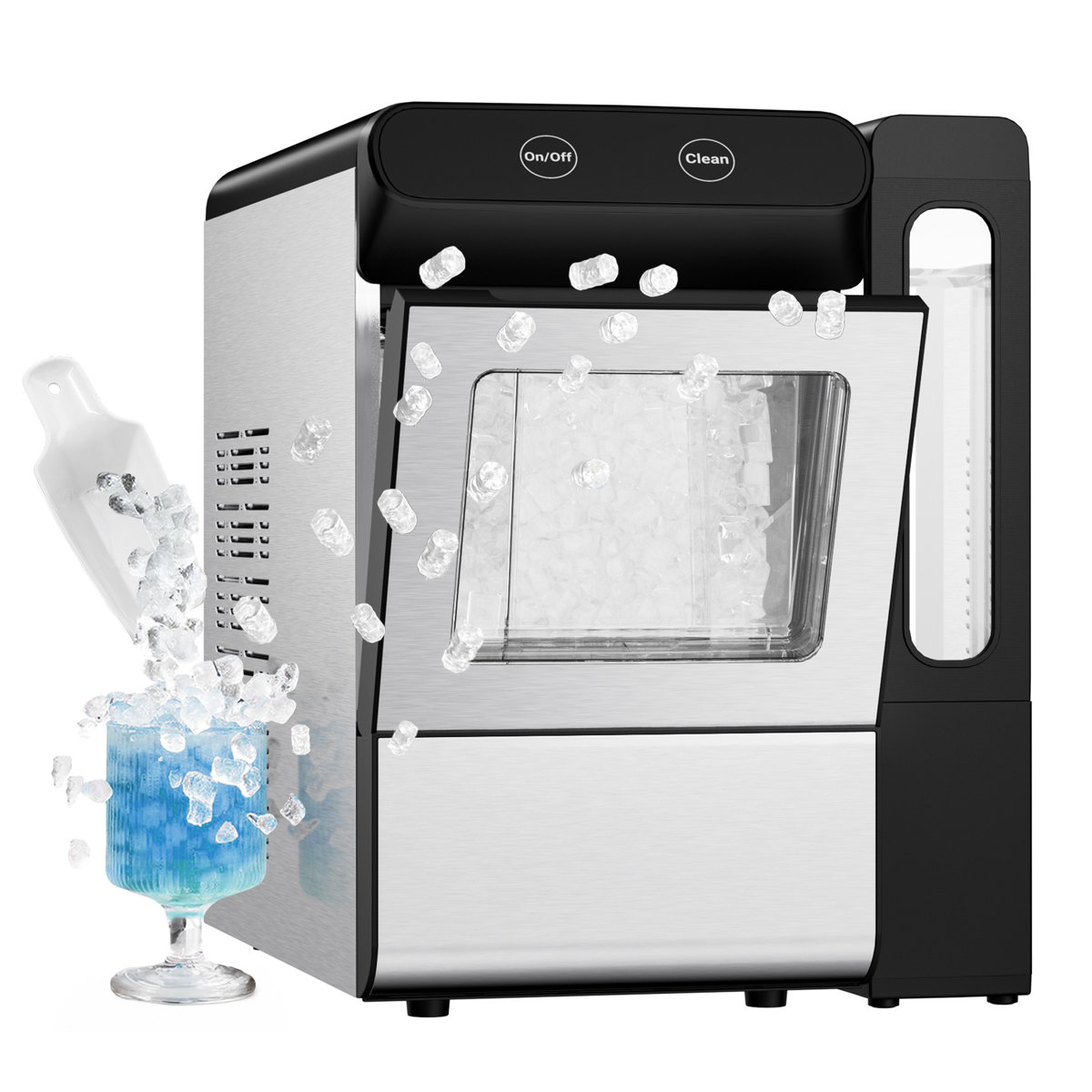 Euhomy Countertop  25Lb. Daily Production Nugget Clear Ice Portable Ice Maker, With External Water Tank | Fridge.com