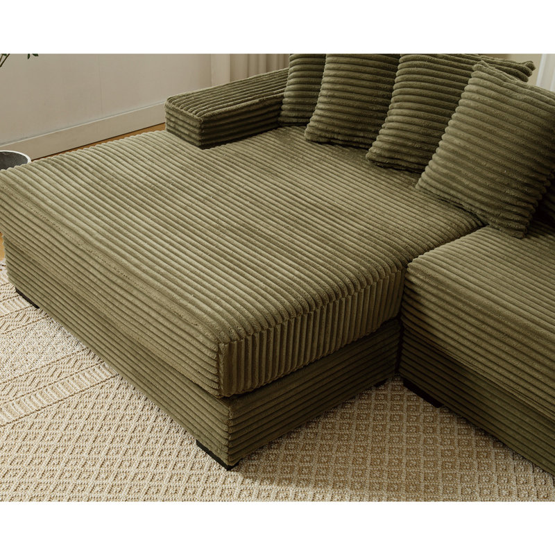 Canapé modulaire moderne en velours côtelé avec méridienne gauche et 8 coussins polyvalents, Vert