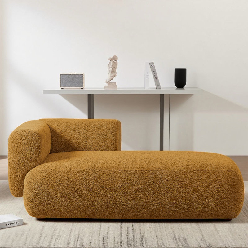 Chaise longue / grande chaise longue avec structure en bois massif, assise profonde et tissu doux, chaise d'appoint de salon pour la détente et la lecture, canapés Boucle