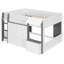Lit mezzanine double moderne en MDF avec structure maisonnette et rangement intégré, blanc et gris froid-129488279