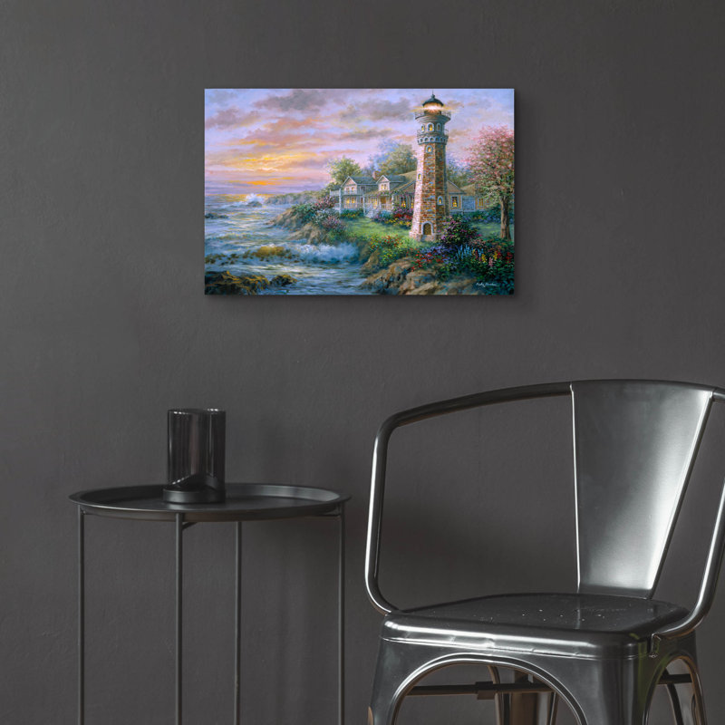 Art mural en verre épique «Lighthouse Haven 2» par Nicky Boehme, 24 po x 16 po, H 16 po x l 24 po