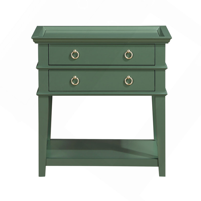 Carmona Vintage Green 2-Drawer Tray Top Nightstand, Antique Green