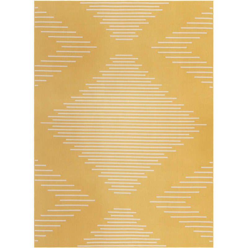 Tapis intérieur / extérieur en polypropylène tissé à la machine marocain en jaune / blanc, Rectangulaire 2 pi x 3 pi