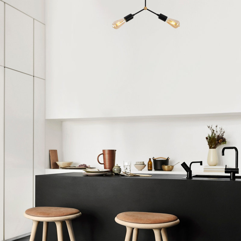 Lustre noir élégant, 13,4 po x 3,9 po x 10,2 po | Corps industriel en métal, 2 x douilles E27 de 40 W maximum | Conception moderne et moderne, parfaite pour le salon, la salle à manger et les entrées, homologuée IP20 pour une utilisation à l'intérieur