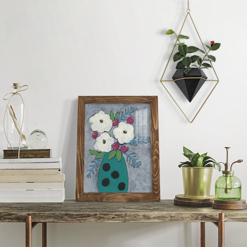 Edolie florale II encadrée sur papier, impression, H 11 po x l 9 po x P 1 po, Noyer