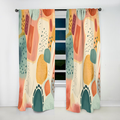 Orange Fun Pattern Of Shapes I - Modern Velvet Curtain - Room Darkening - 1 panel
