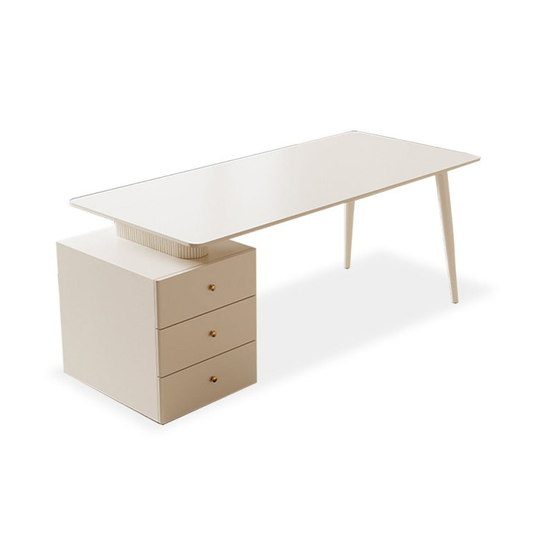 Bureau blanc rectangulaire en bois manufacturé avec 3 tiroirs, Retour à gauche, H 29,53 po x l 55,12 po x P 31,5 po