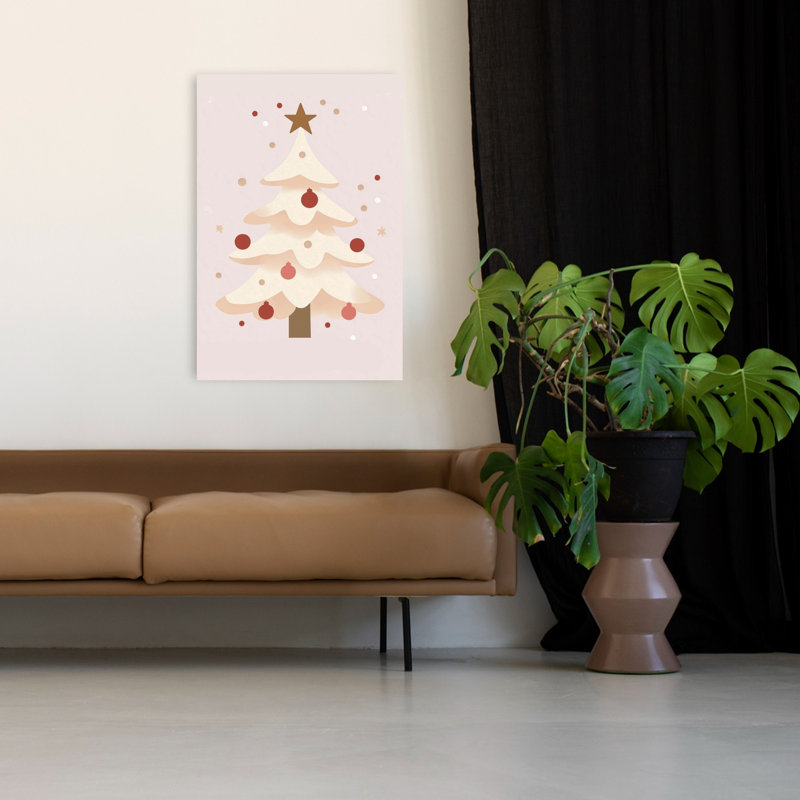 Soft Pink Christmas Tree Minimalist Abstract Contemporary Christmas Tree Winter Landscape Wall Art Print by Mathieu - Wrapped Canvas Print