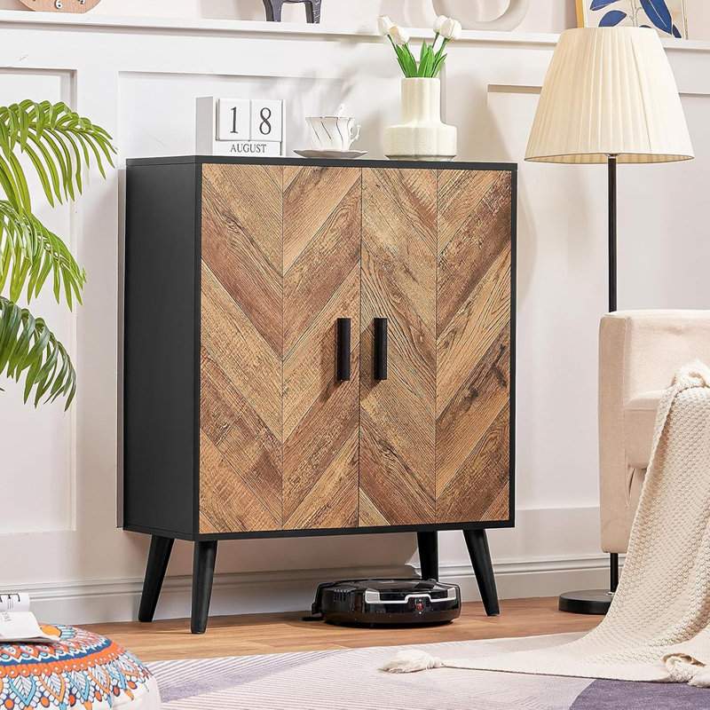 Storage Sideboard Cabinet With 2 Shelves & Doors, Accent Storage For Entryway, Black